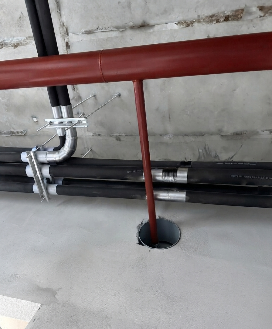 Rooftop refrigerant copper piping routes